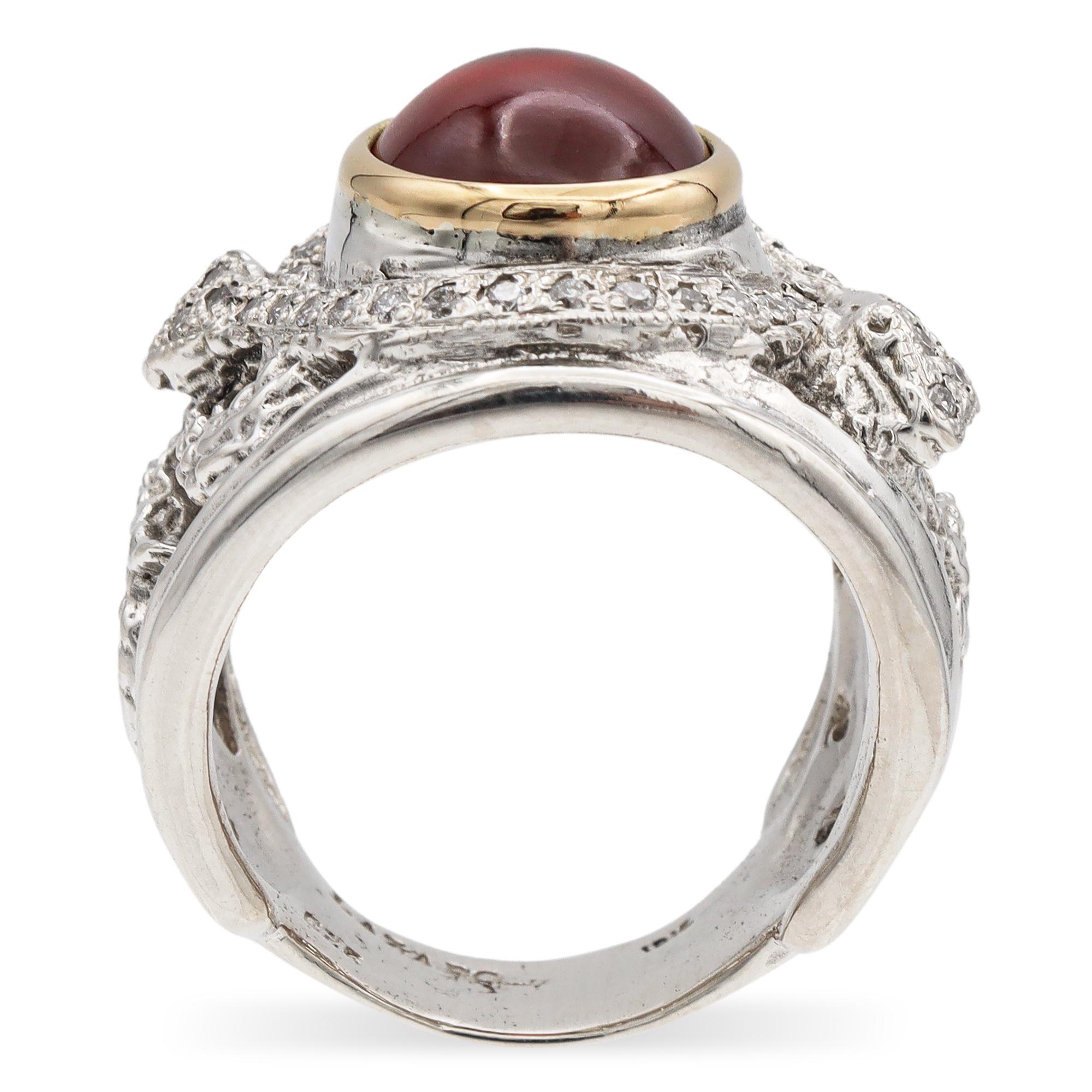 Lazaro Sterling Silver 18K Yellow Gold Carnelian Diamond Serpent Wide Band Ring For Sale 1