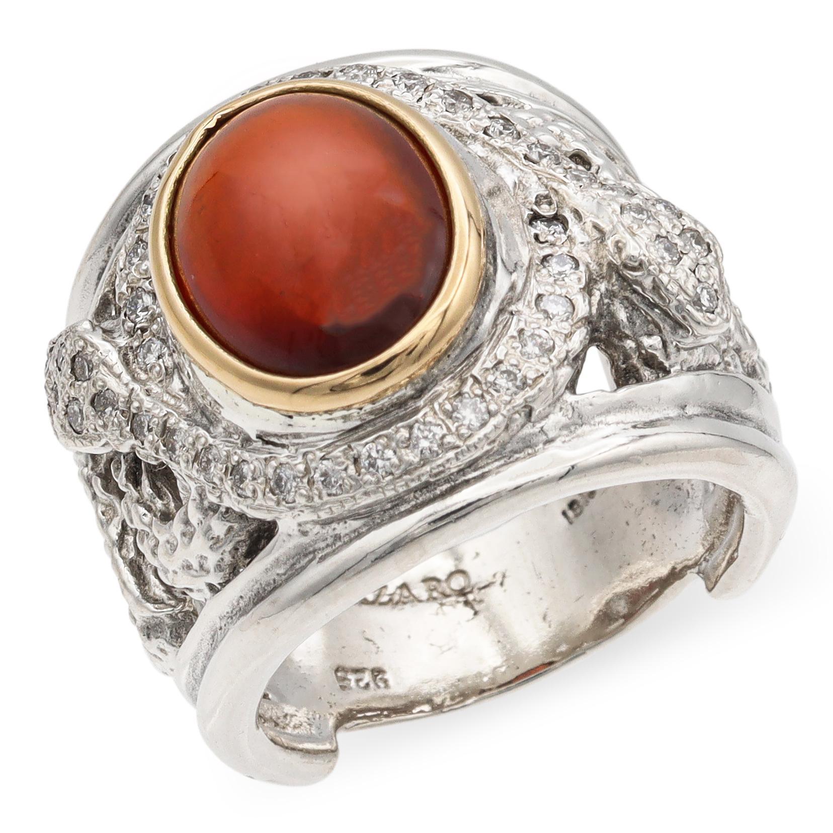 Lazaro Sterling Silver 18K Yellow Gold Carnelian Diamond Serpent Wide Band Ring For Sale 2