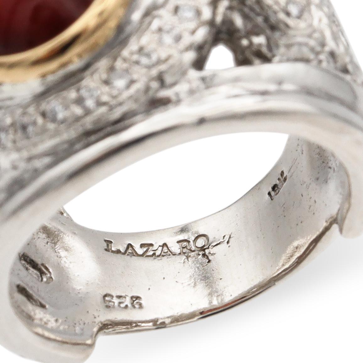 Lazaro Sterling Silver 18K Yellow Gold Carnelian Diamond Serpent Wide Band Ring For Sale 3