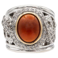 Anello a fascia larga Lazaro in argento sterling e oro giallo 18 carati con corniola e diamanti