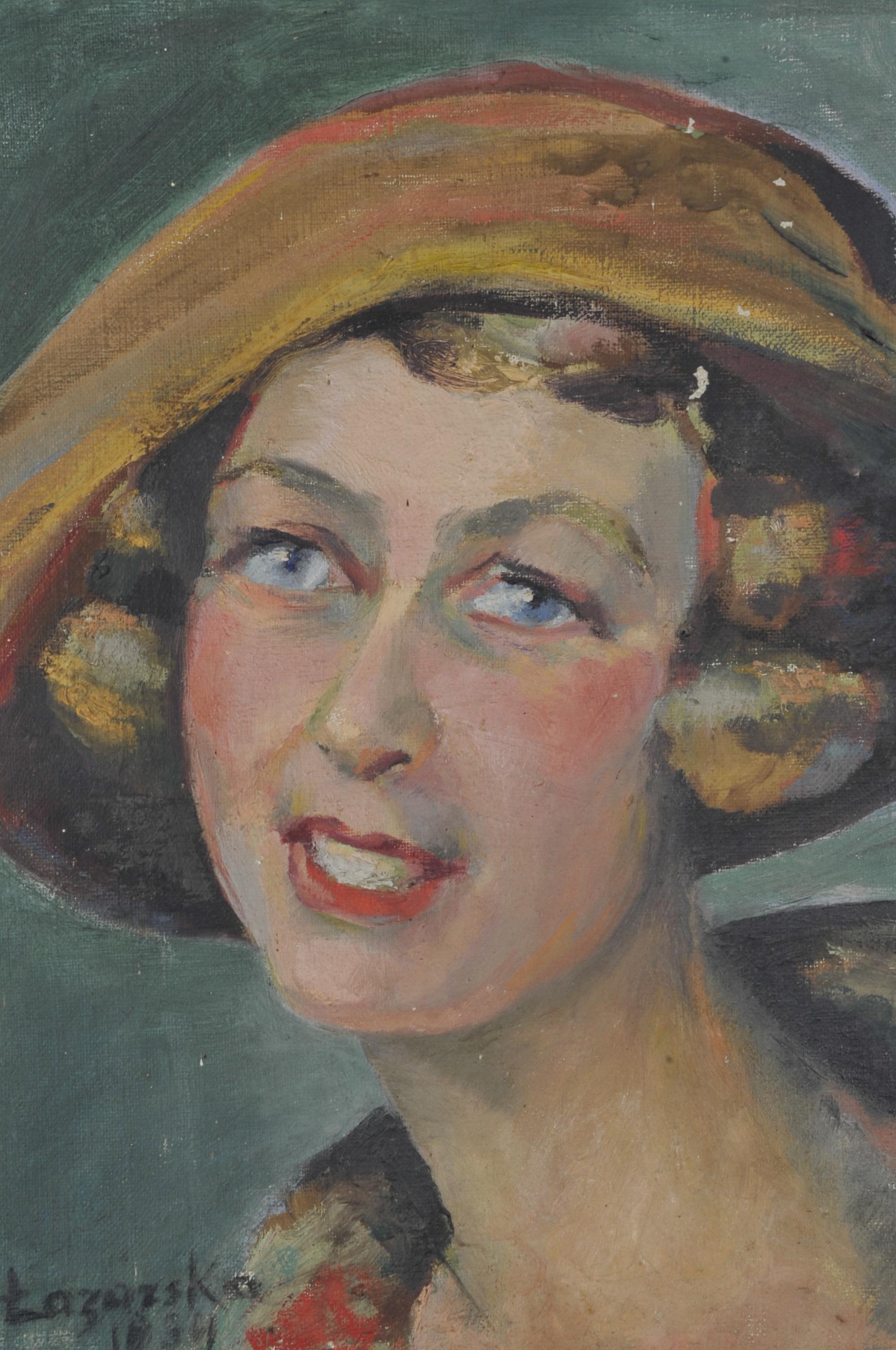 Art Deco Lazarska Stéfania '1887-1977', Portrait of A Woman Signed and Dated 1934 For Sale