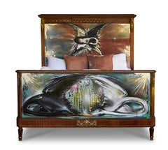 French antique bed with swans - wooden bed Art on furniture