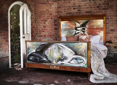 French antique bed with swans - wooden bed Art on furniture