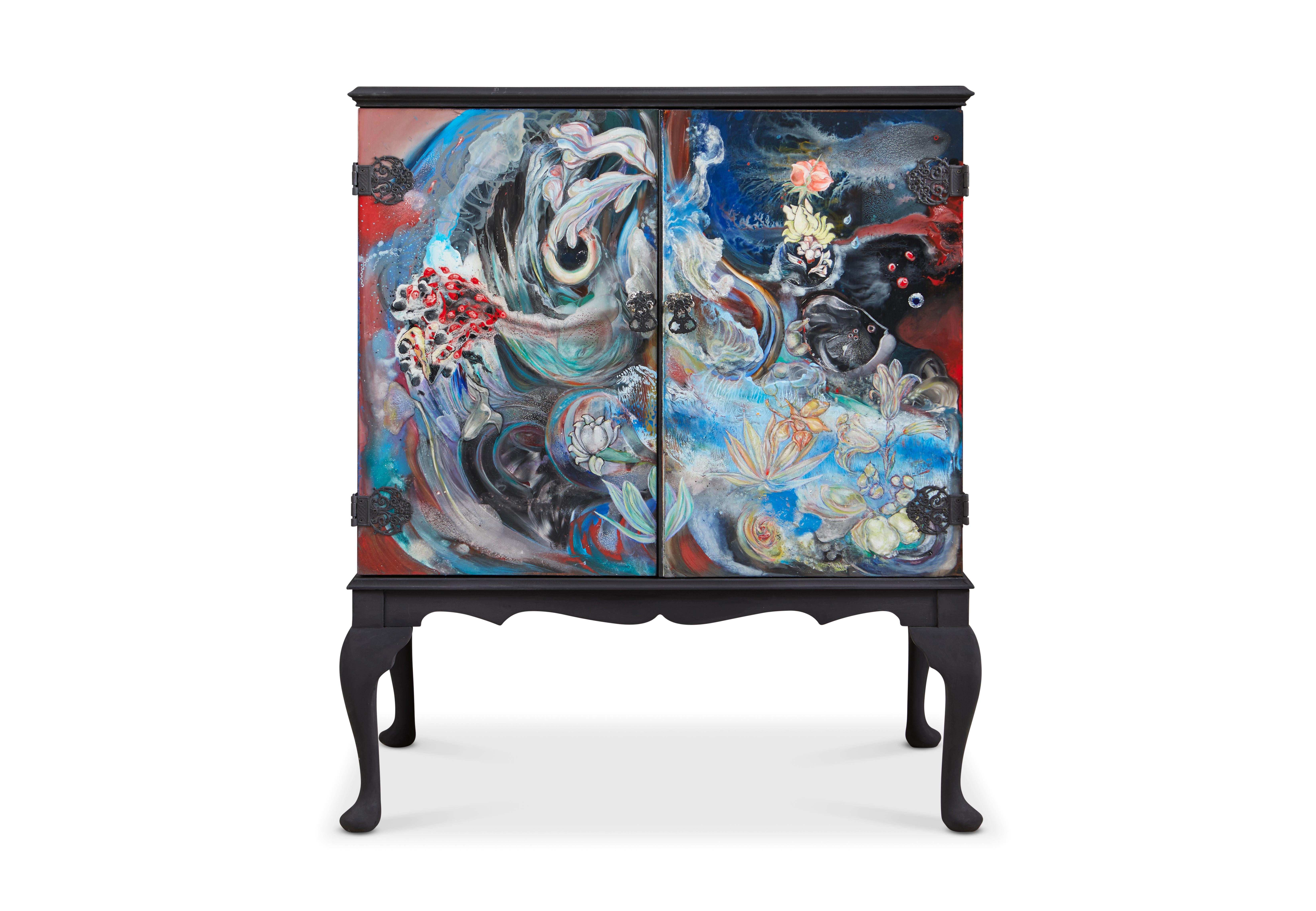Aquatic Flow Cabinet Art on Furniture Acrylic paint cabinet hand painted bespoke