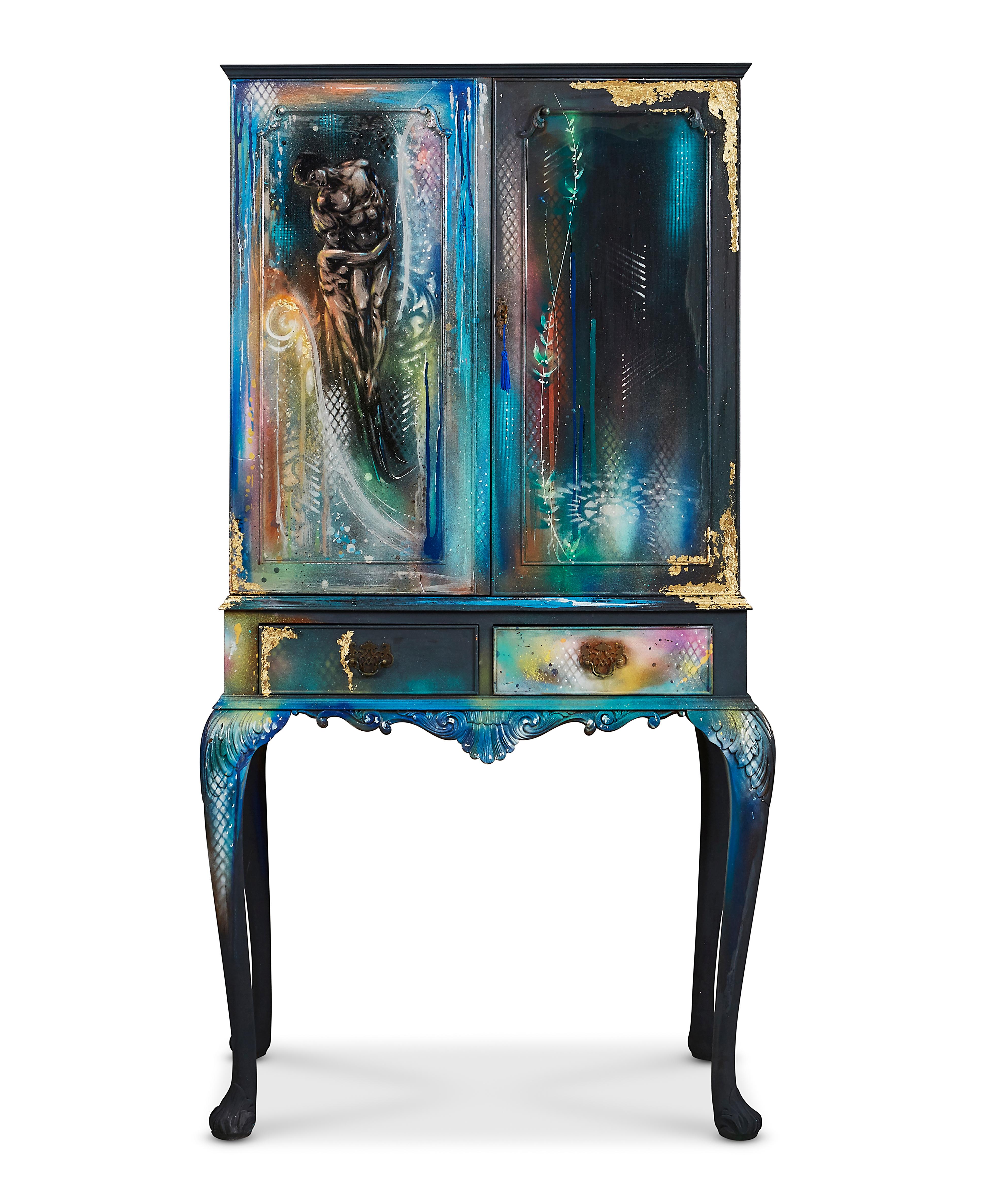Mermaid - wooden Drinks cabinet - furniture Art on Furniture  - Mixed Media Art by Lazarus
