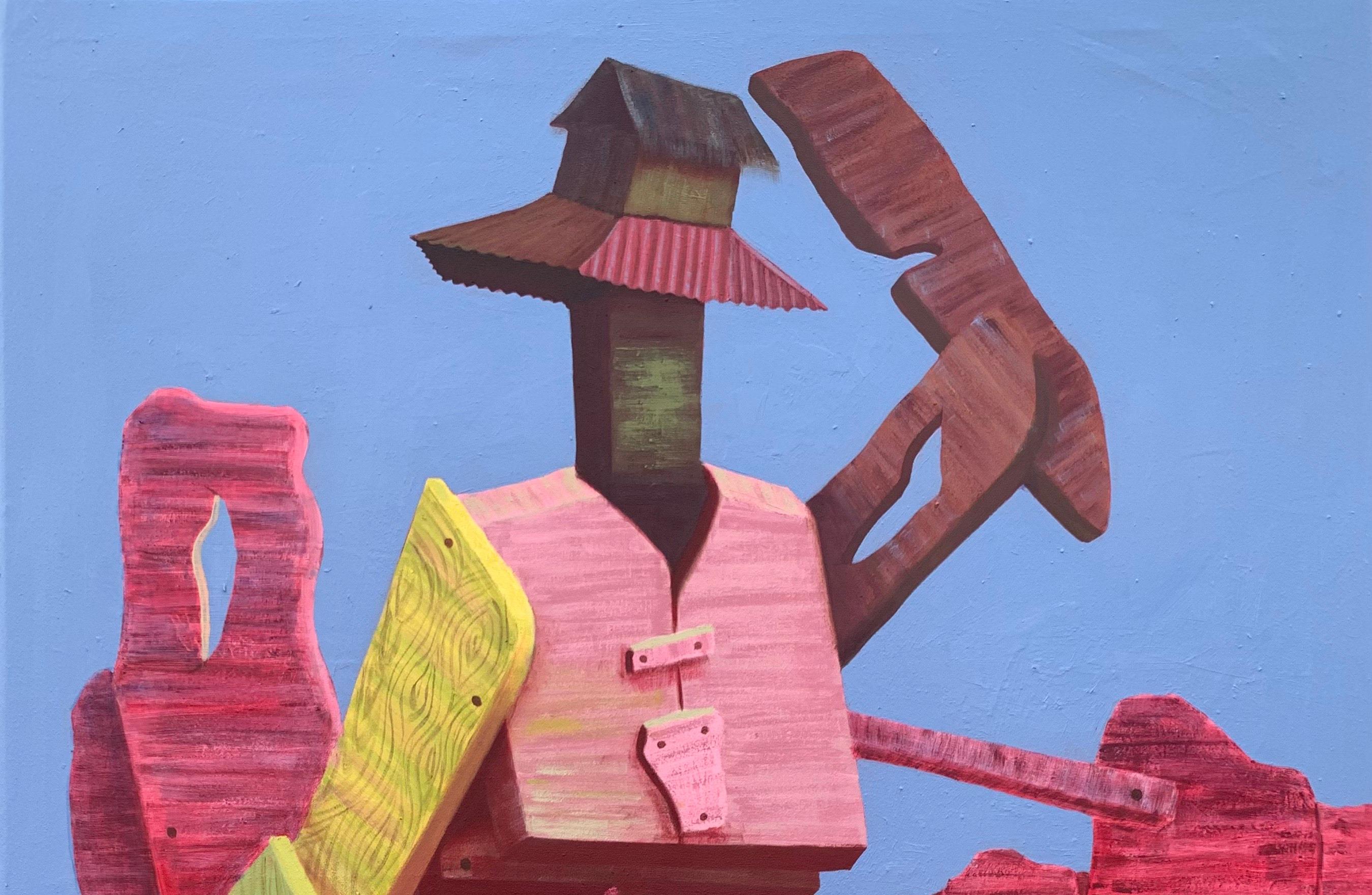 Mademoiselle - 21st Century, Contemporary, Abstract, Woods, Architectural - Painting by Lazarus Massavo