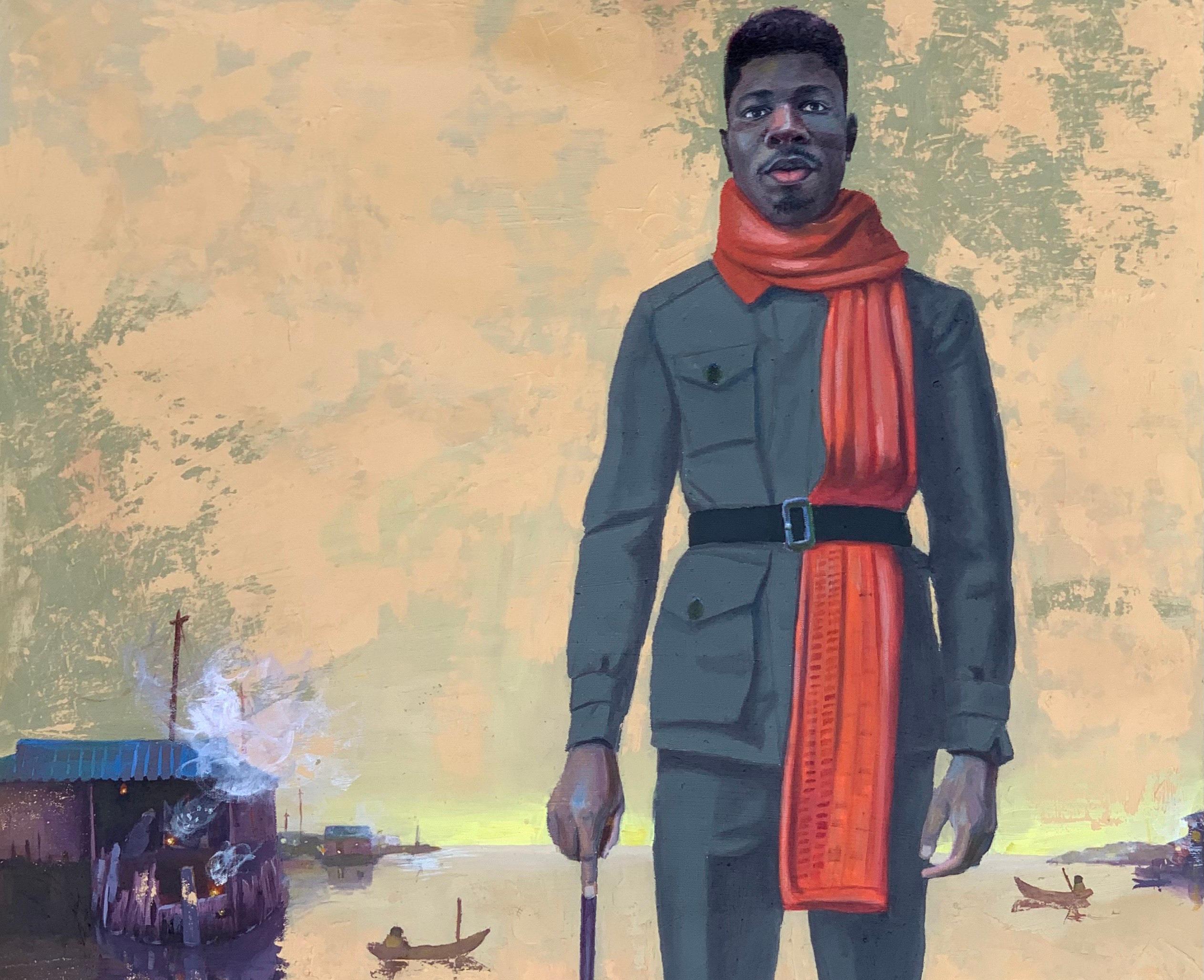 Solidarity - 21st Century, Contemporary, Figurative Portrait, Surrealism, Africa - Painting by Lazarus Massavo