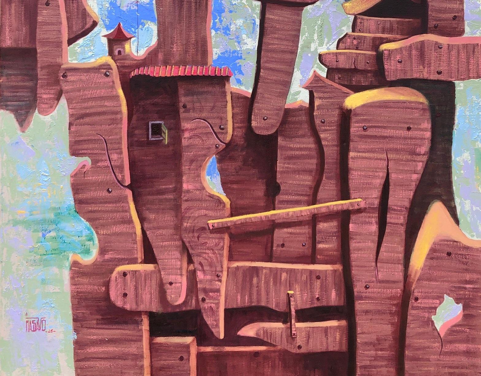 Triomphe Conditionnel (Conditional Triumph) -21st Century, Contemporary Abstract - Brown Landscape Painting by Lazarus Massavo