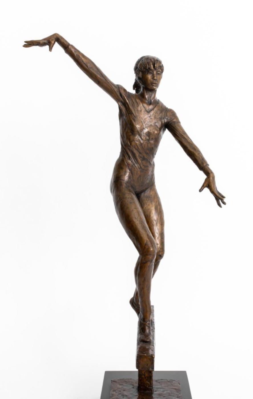 Lazlo Ispanky Girl on Beam Bronze Sculpture In Good Condition For Sale In New York, NY