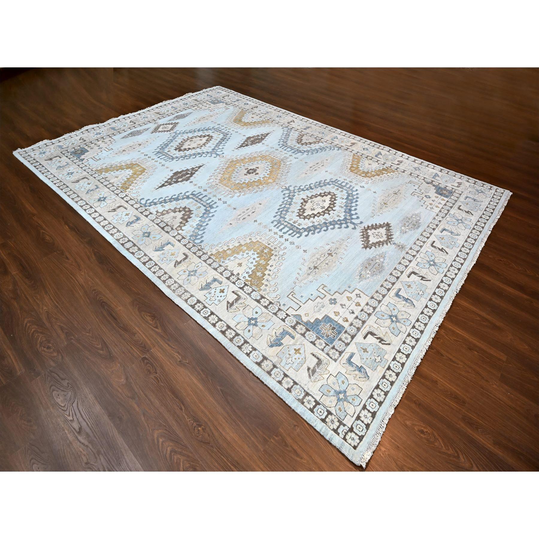 Lazy Gray Handgeknüpfter persischer, Dorfinspirierter, geometrischer Teppich aus reiner Wolle 10'x14' (Stammeskunst) im Angebot