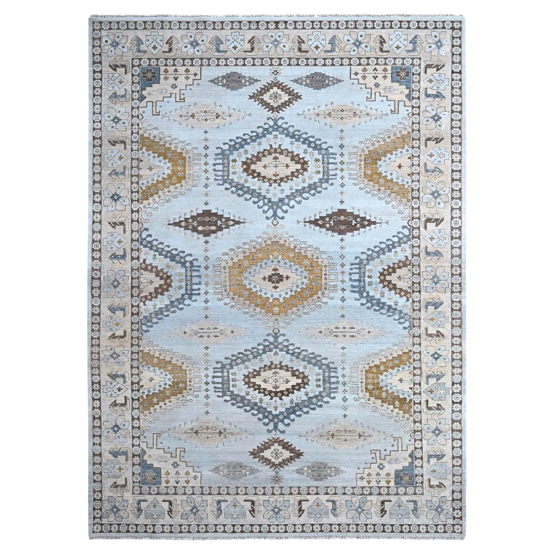 Lazy Gray Handgeknüpfter persischer, Dorfinspirierter, geometrischer Teppich aus reiner Wolle 10'x14'
