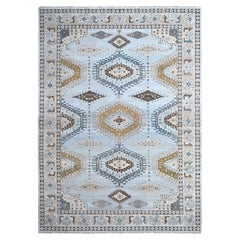 Lazy Gray Hand Knotted Pure Wool Persian Village Inspired Geometric Rug 10'x14'