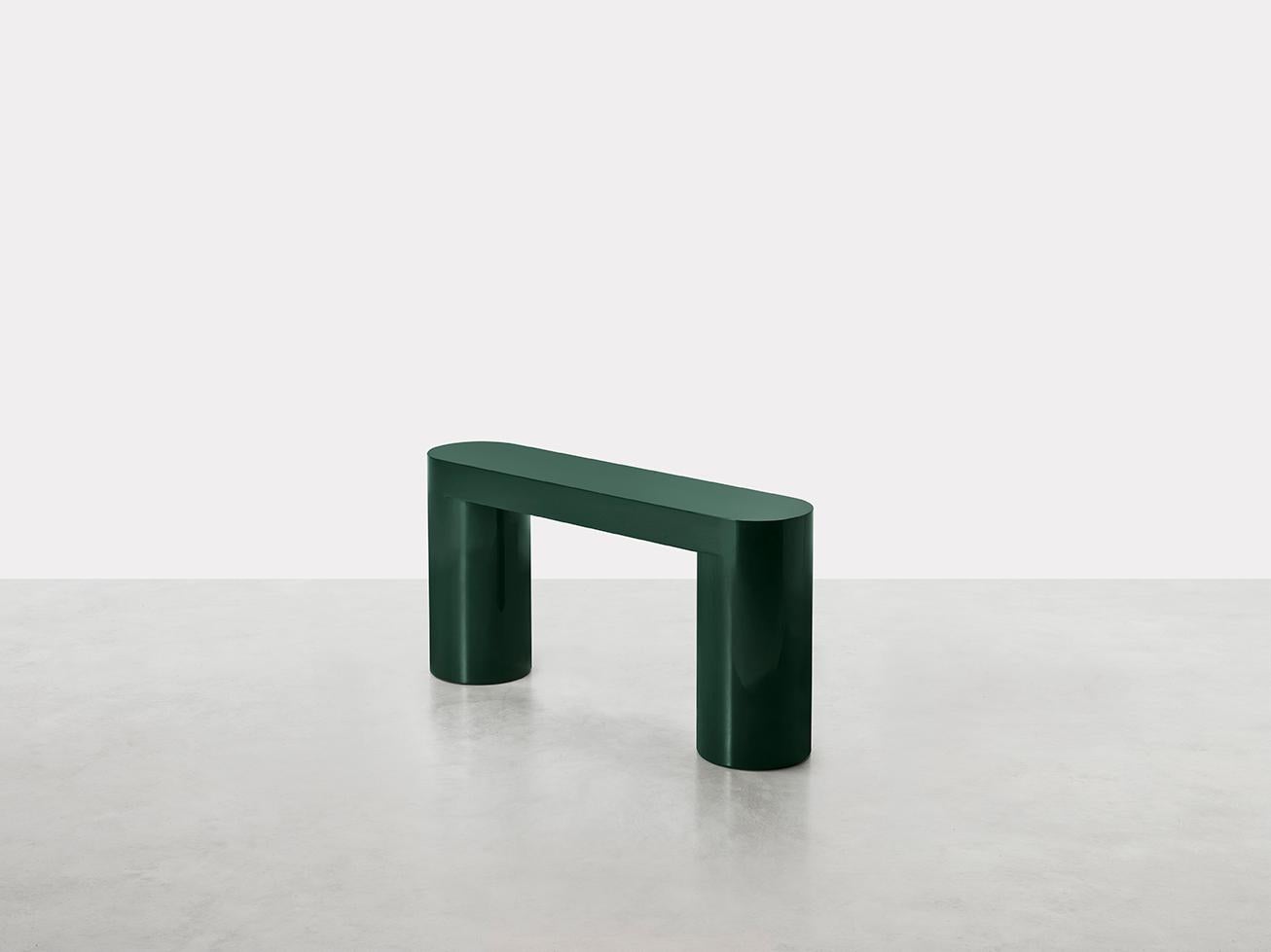 Italian Lazy-O, monolithic dark green lacquered Console, Dainelli Studio for Somaschini For Sale