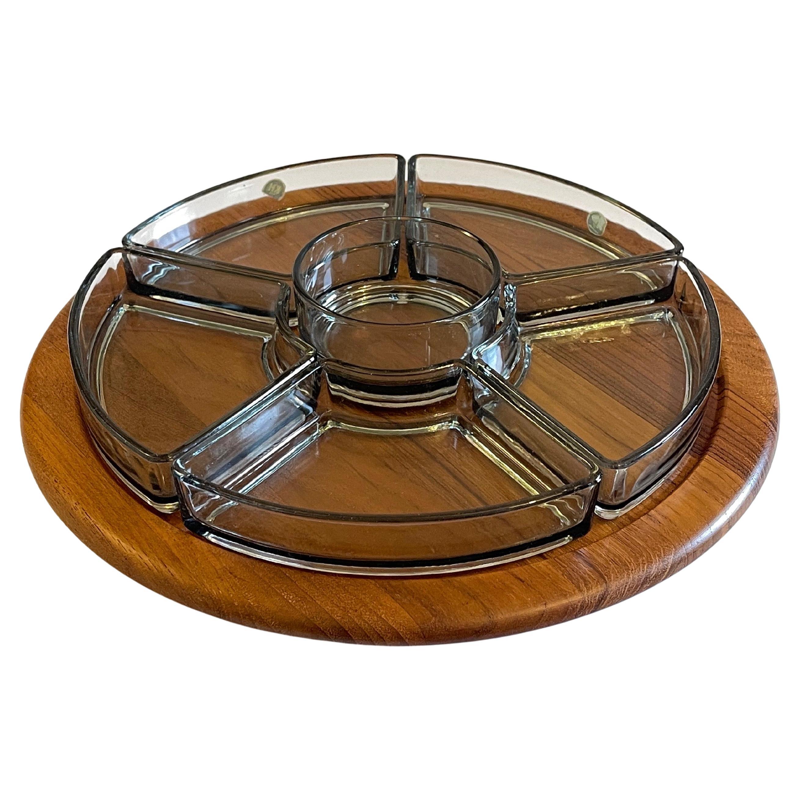 Modernes dänisches Serviertablett oder Teller aus Teakholz von Digsmed, Lazy Susan, ca. 1965 im Angebot