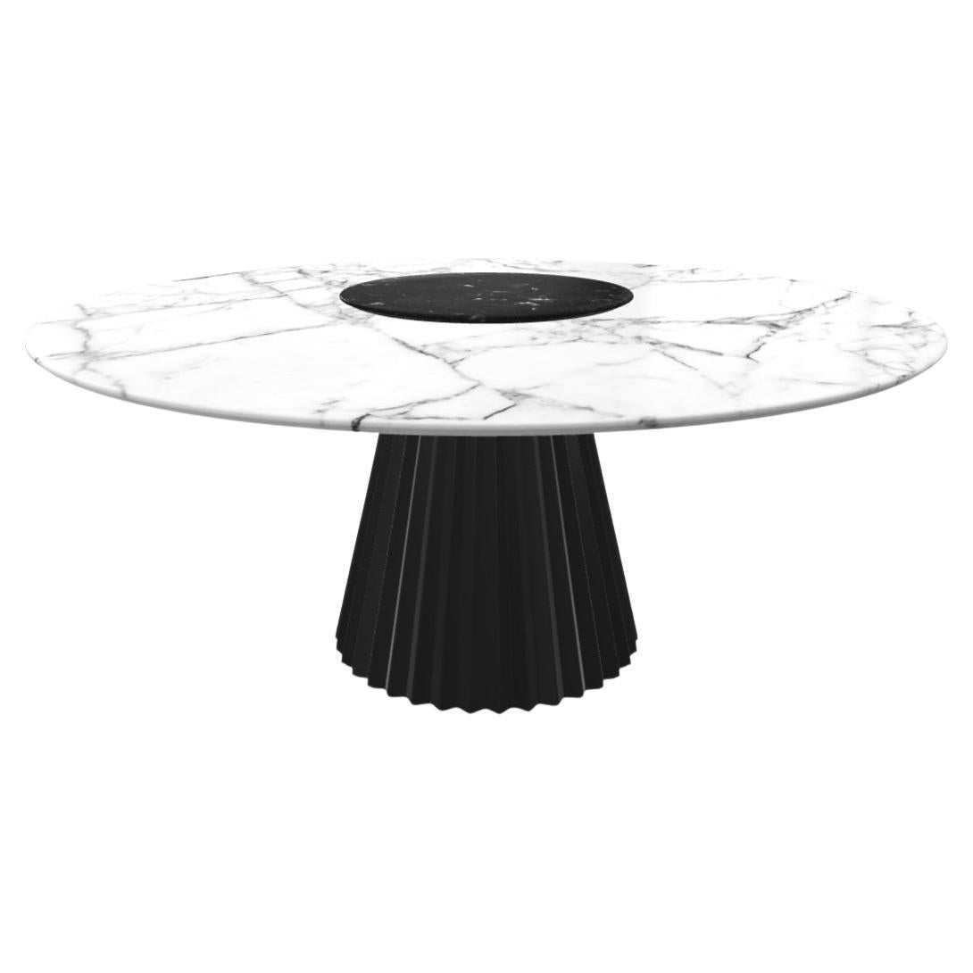 Lazy Susan Dining Table with Lacquered Metal Base, Marble Top, Seats 8–10 For Sale