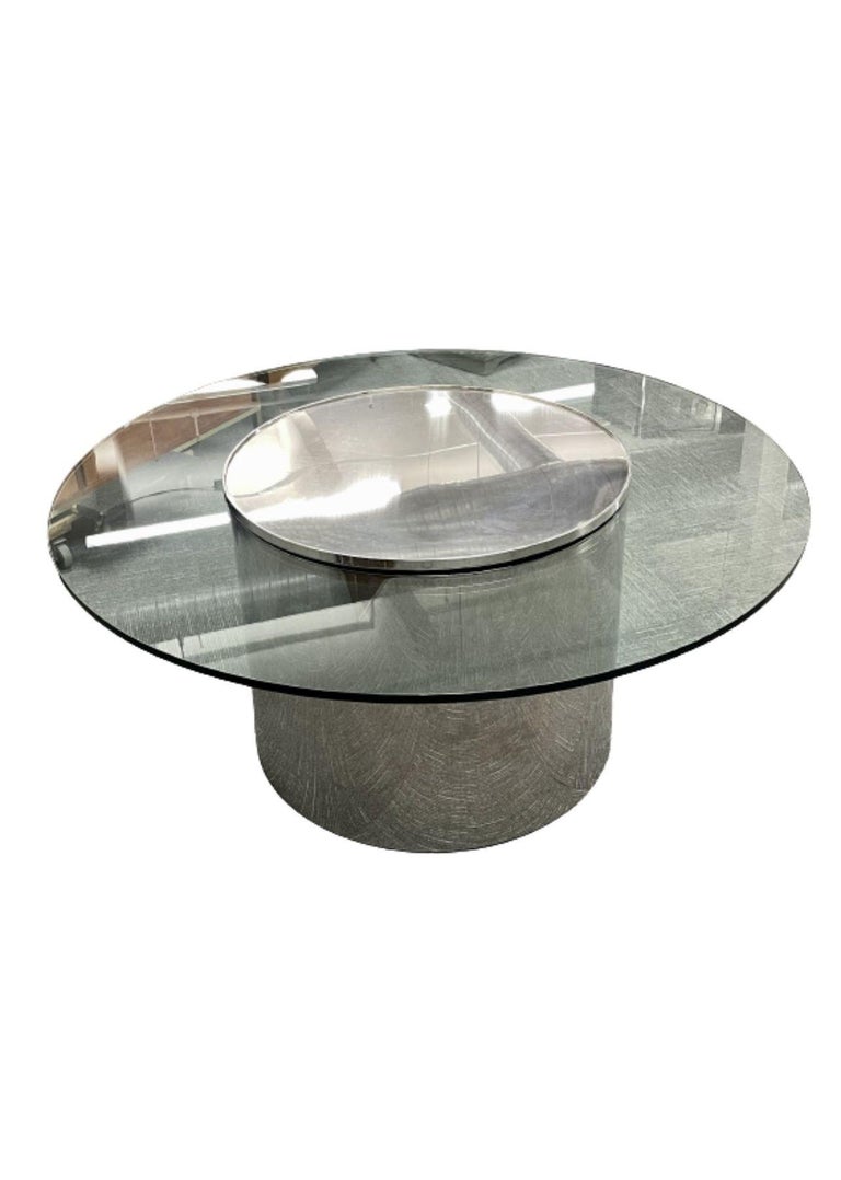 Lazy Susan Glass Top Chrome Base Dining Table Manner Jacques Charles For Sale 2