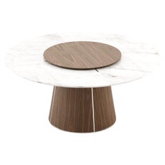Lazy Susan Oak Table With Carrara Marble Top