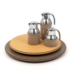 Lazy Susan taupe Leather Revolving Tray