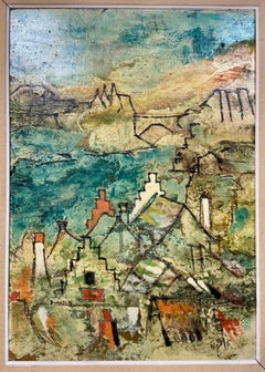 Italian Modernist Surrealist Architecture Landscape Oil Painting Lazzaro Donati