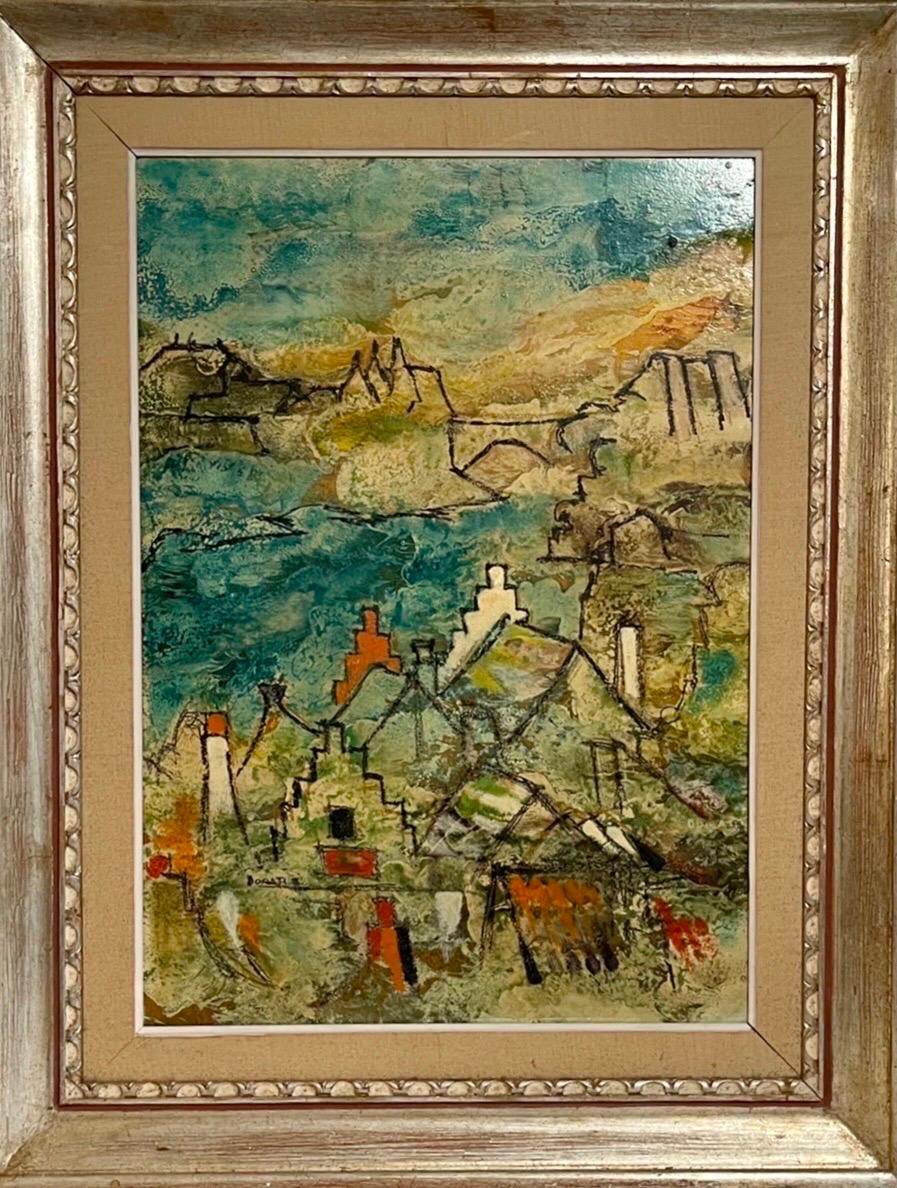 Paisaje arquitectónico surrealista modernista italiano Pintura al óleo Lazzaro Donati en venta 6