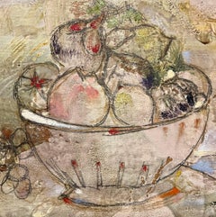 Peinture à l'huile moderniste surréaliste de nature morte aux fruits La Fruttiera