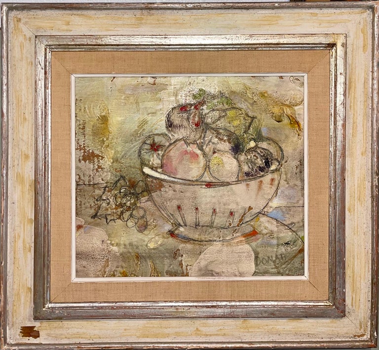Italian Modernist Surrealist Bowl Of Fruit Still Life Oil Painting La Fruttiera For Sale 1