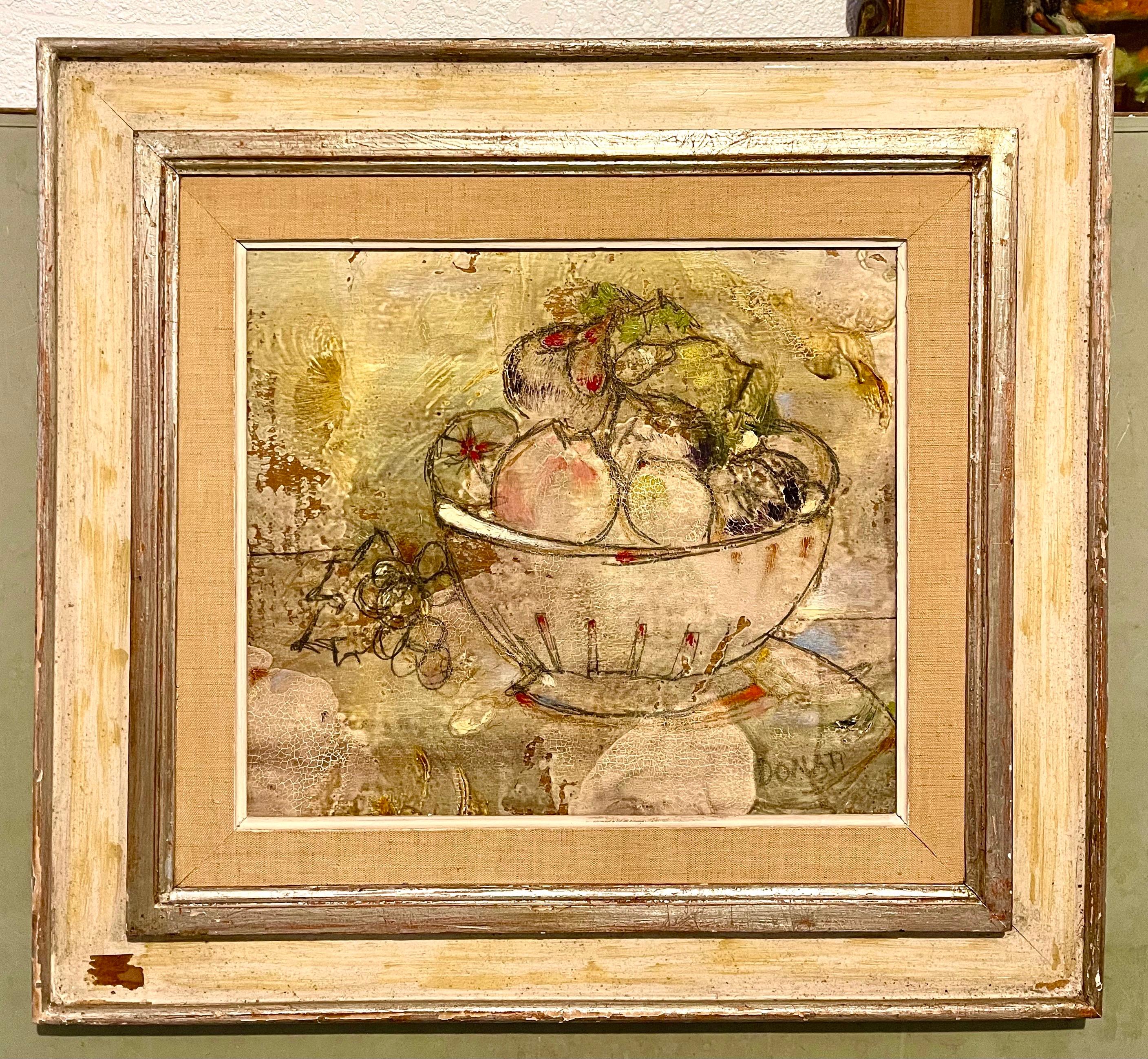 Italian Modernist Surrealist Bowl Of Fruit Still Life Oil Painting La Fruttiera 1