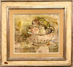 Italian Modernist Surrealist Bowl Of Fruit Still Life Oil Painting La Fruttiera