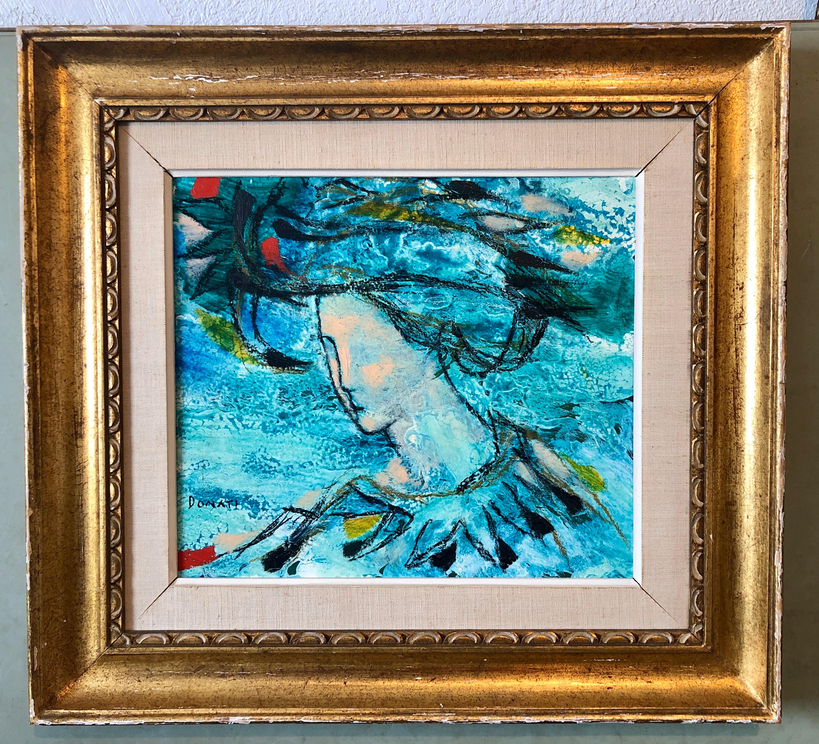 Pintura al óleo italiana modernista surrealista Dama con sombrero, Signora dal Cappello en venta 7