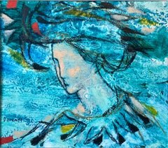 Peinture à l'huile italienne surréaliste et moderniste représentant une femme au chapeau, Signora dal Cappello