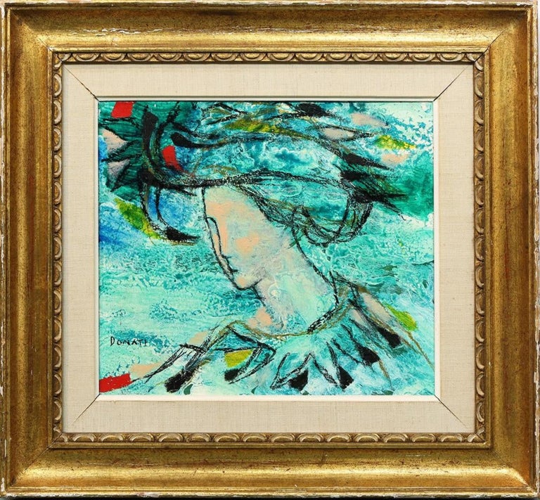 Lazzaro Donati - Italian Modernist Surrealist Lady With a Hat Oil Painting,  Signora dal Cappello For Sale at 1stDibs