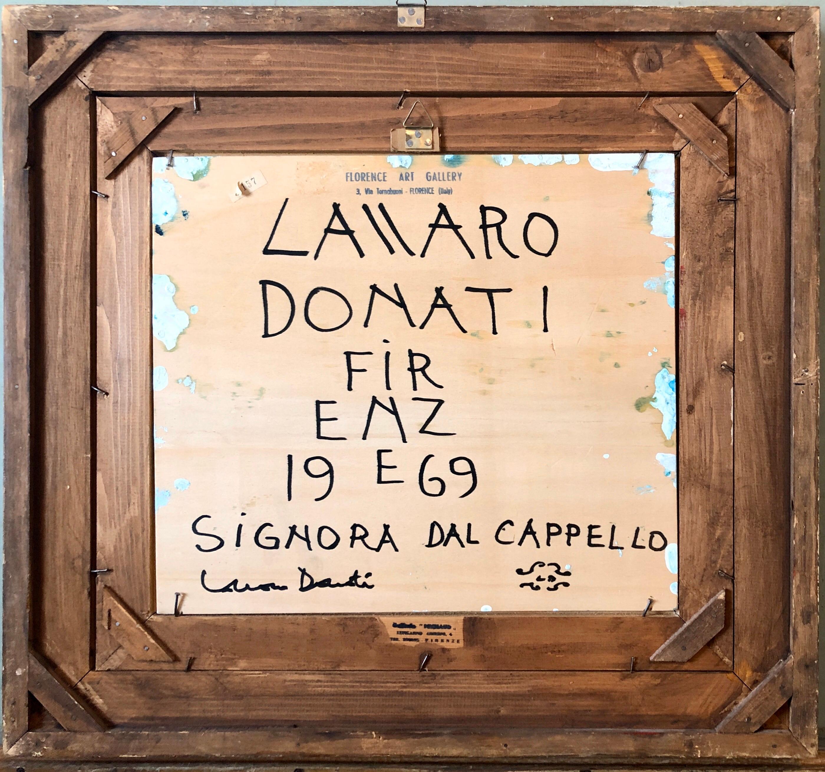 Pintura al óleo italiana modernista surrealista Dama con sombrero, Signora dal Cappello en venta 3