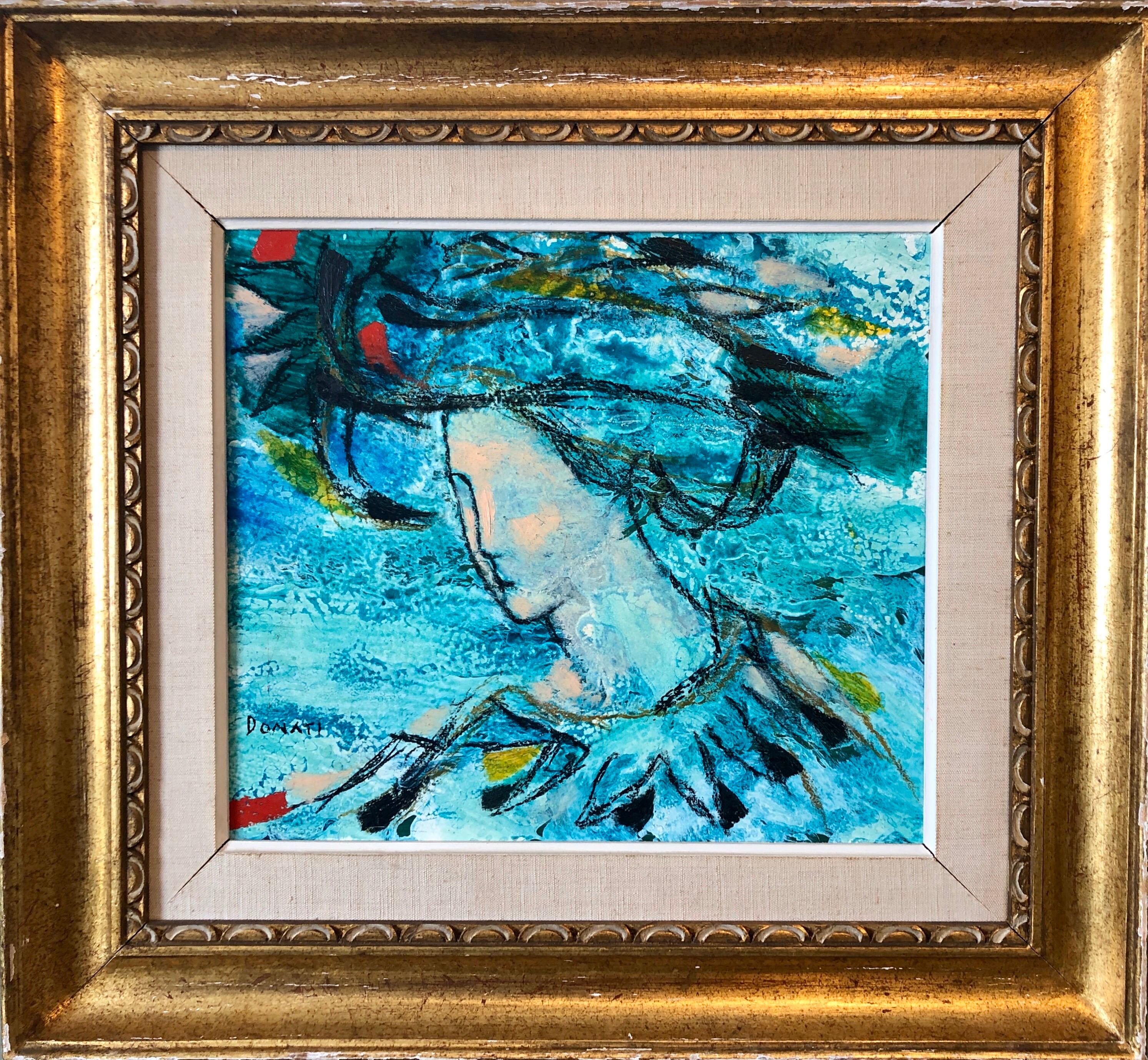 Pittura ad olio modernista italiana surrealista Signora con cappello, Signora dal Cappello