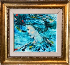 Pittura ad olio modernista italiana surrealista Signora con cappello, Signora dal Cappello