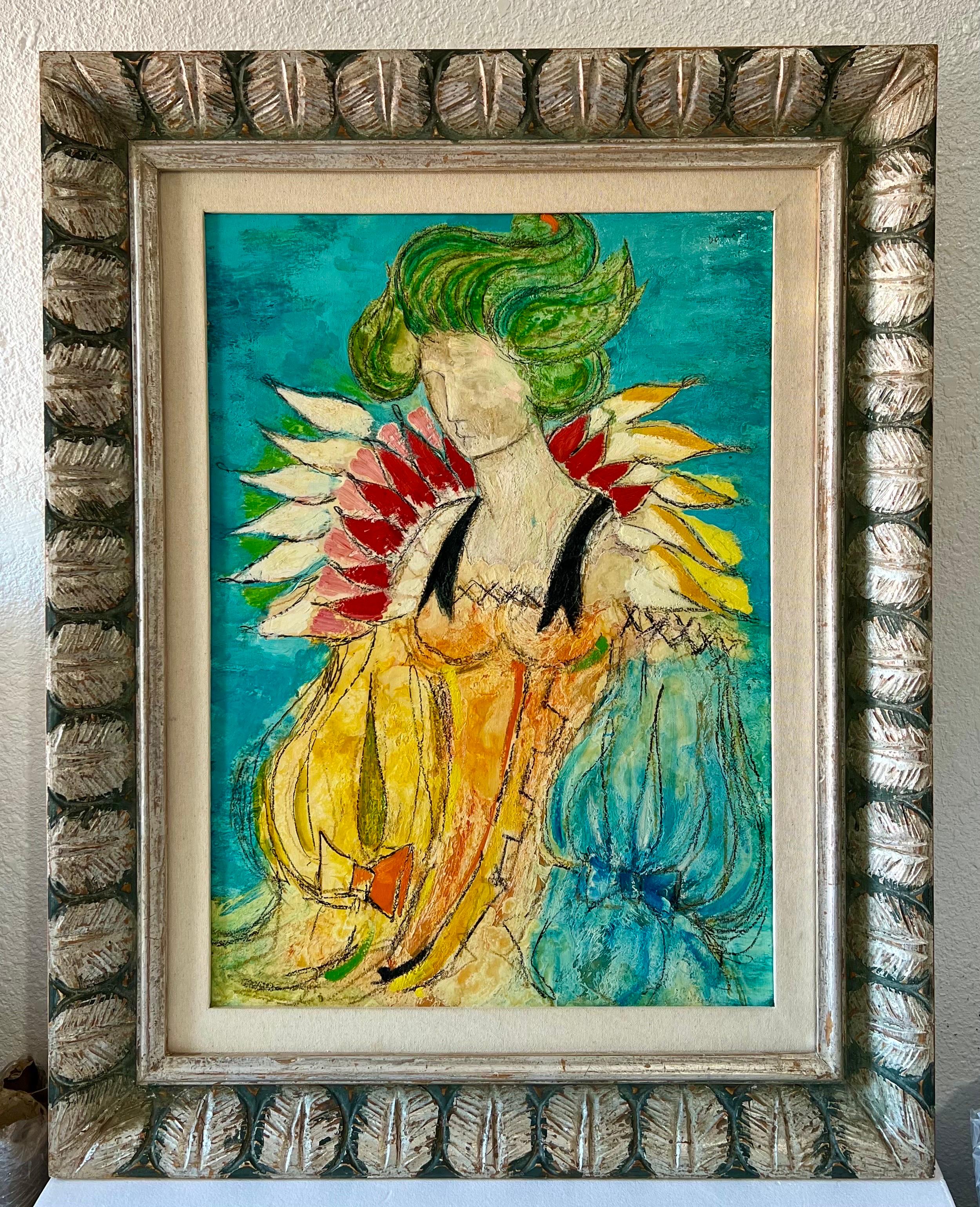 Italian Modernist Surrealist Woman Color Oil Painting Lazzaro Donati La Regina For Sale 10