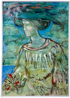 Donna modernista surrealista a colori Dipinto a olio Lazzaro Donati La Signora