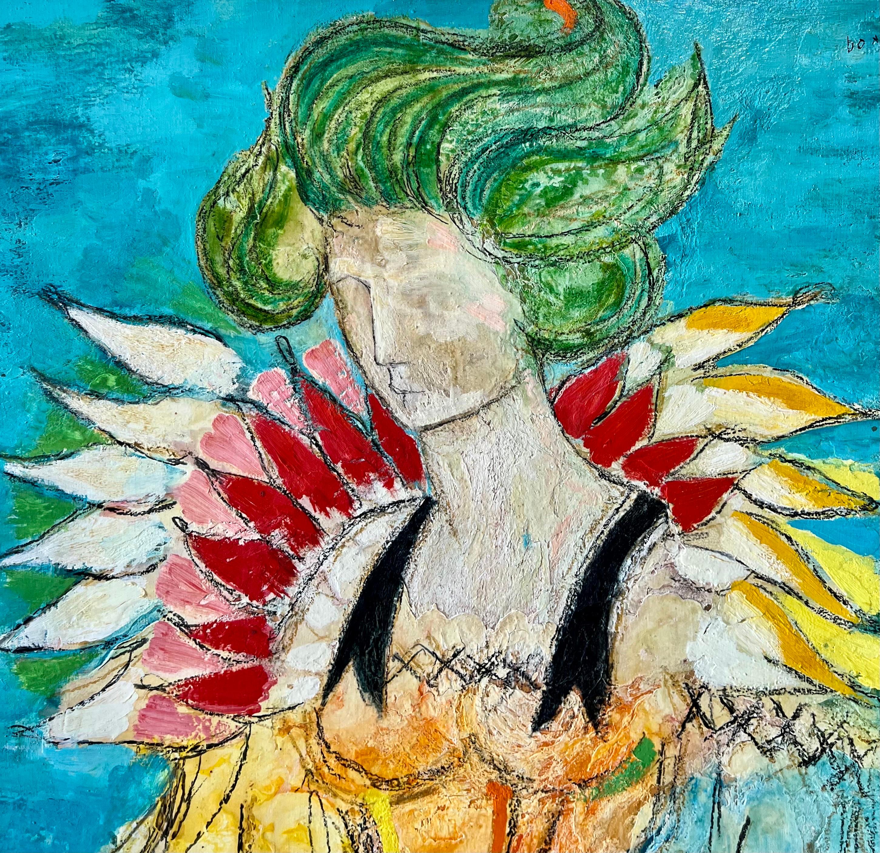 Italian Modernist Surrealist Woman Color Oil Painting Lazzaro Donati La Regina For Sale 4