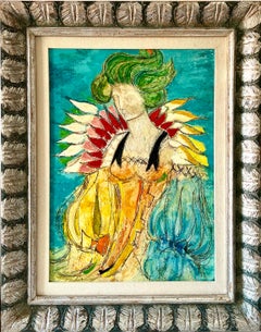 Italian Modernist Surrealist Woman Color Oil Painting Lazzaro Donati La Regina