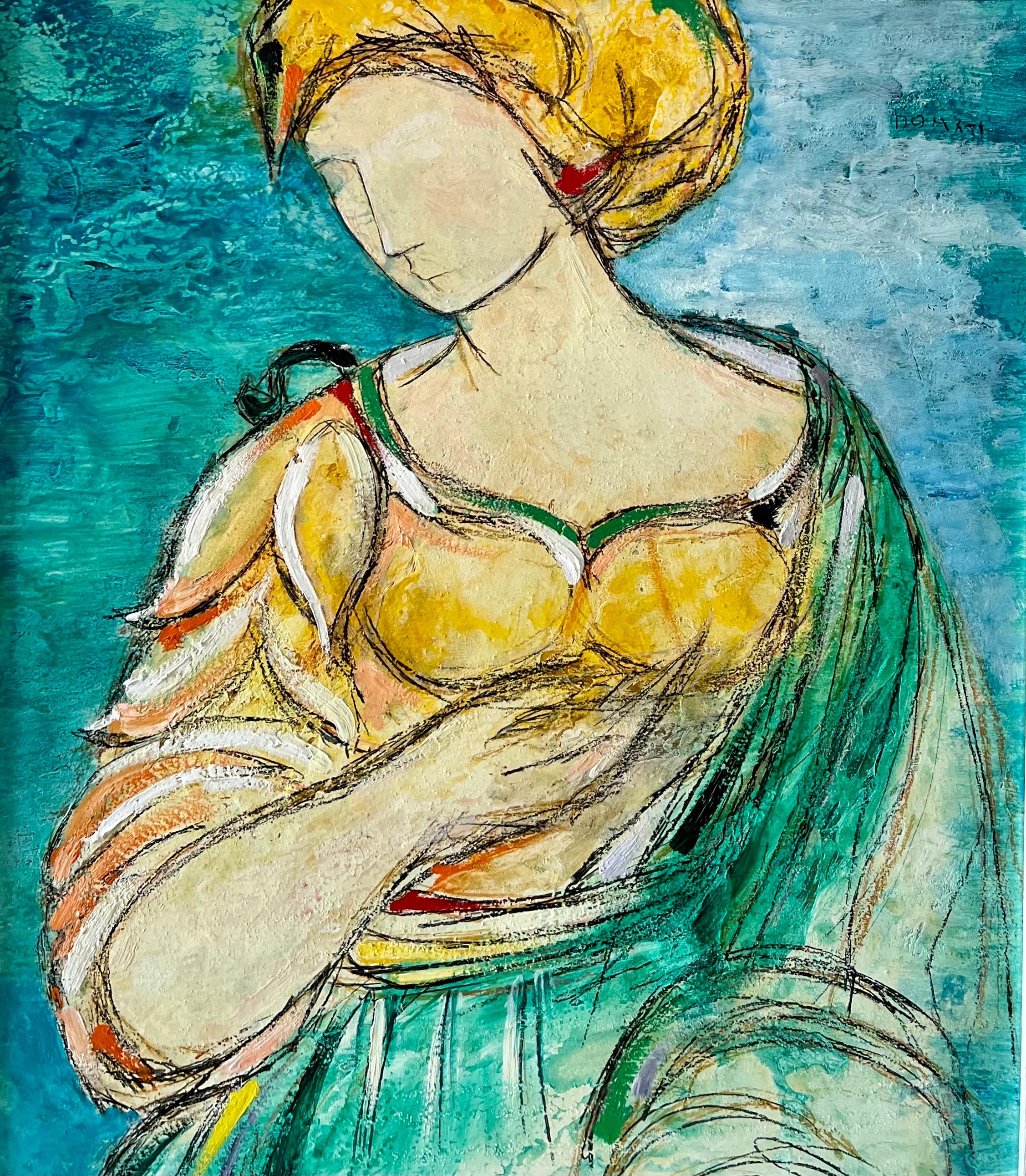 Italian Modernist Surrealist Woman Colorful Oil Painting Lazzaro Donati  For Sale 7