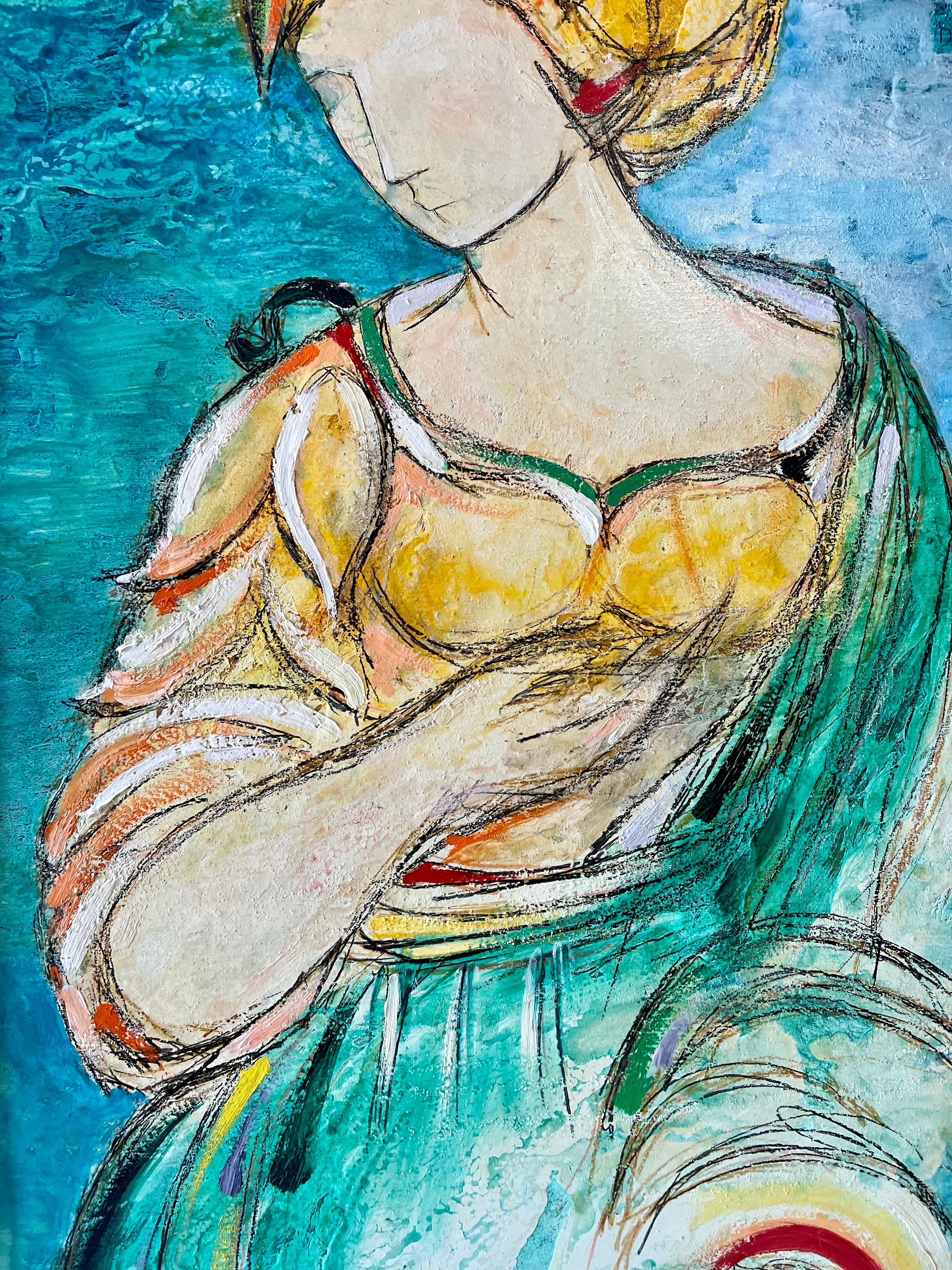 Italian Modernist Surrealist Woman Colorful Oil Painting Lazzaro Donati  For Sale 3