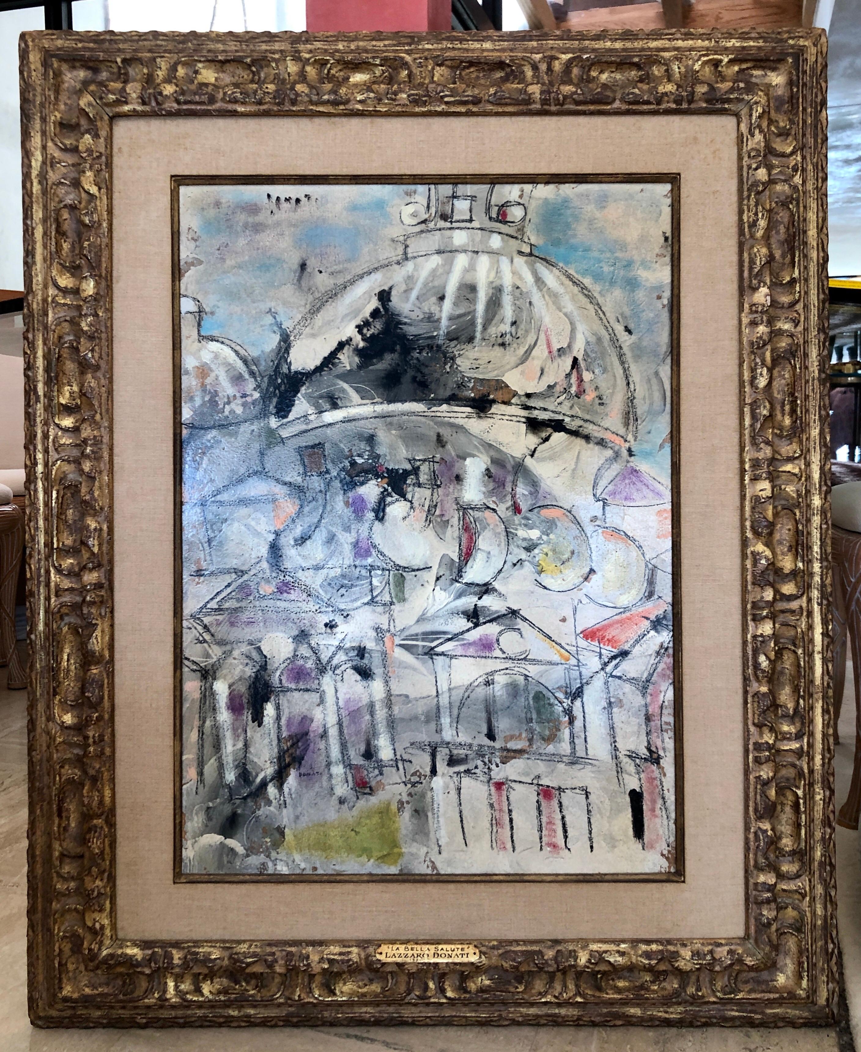 Large Italian Modernist Surrealist Architectural Mod Oil Painting Florence Italy 4