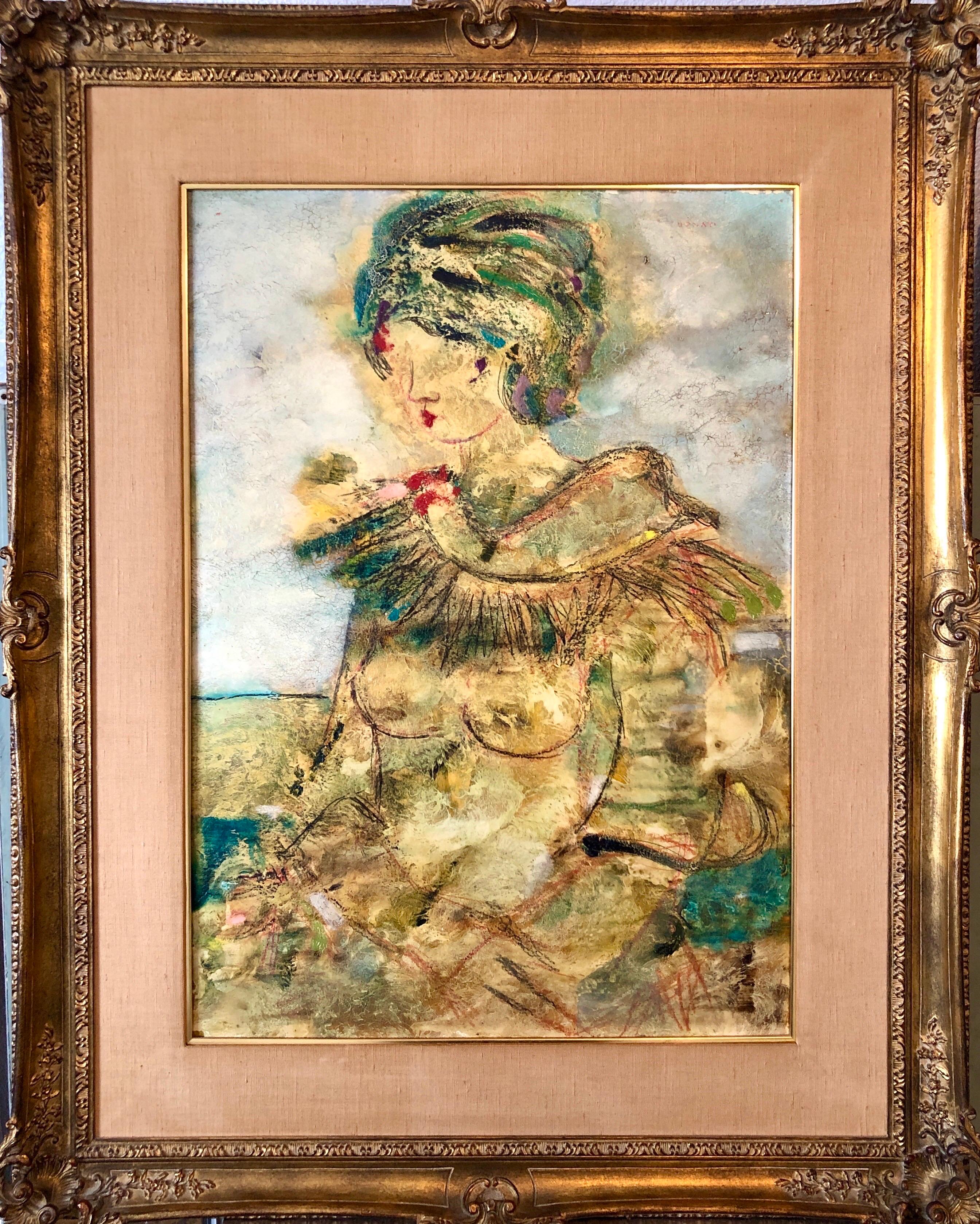 Lazzaro Donati Portrait Painting - Large Italian Modernist Surrealist Lady Mod Oil Painting "La Mia Amica Carla"