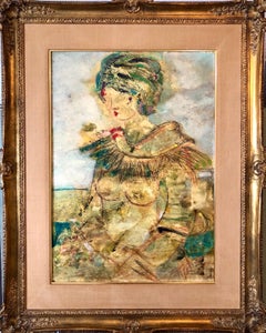 Large Italian Modernist Surrealist Lady Mod Oil Painting "La Mia Amica Carla"