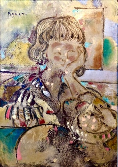 Large Italian Modernist Surrealist Lady Mod Oil Painting "La Ragazza Ungherese"