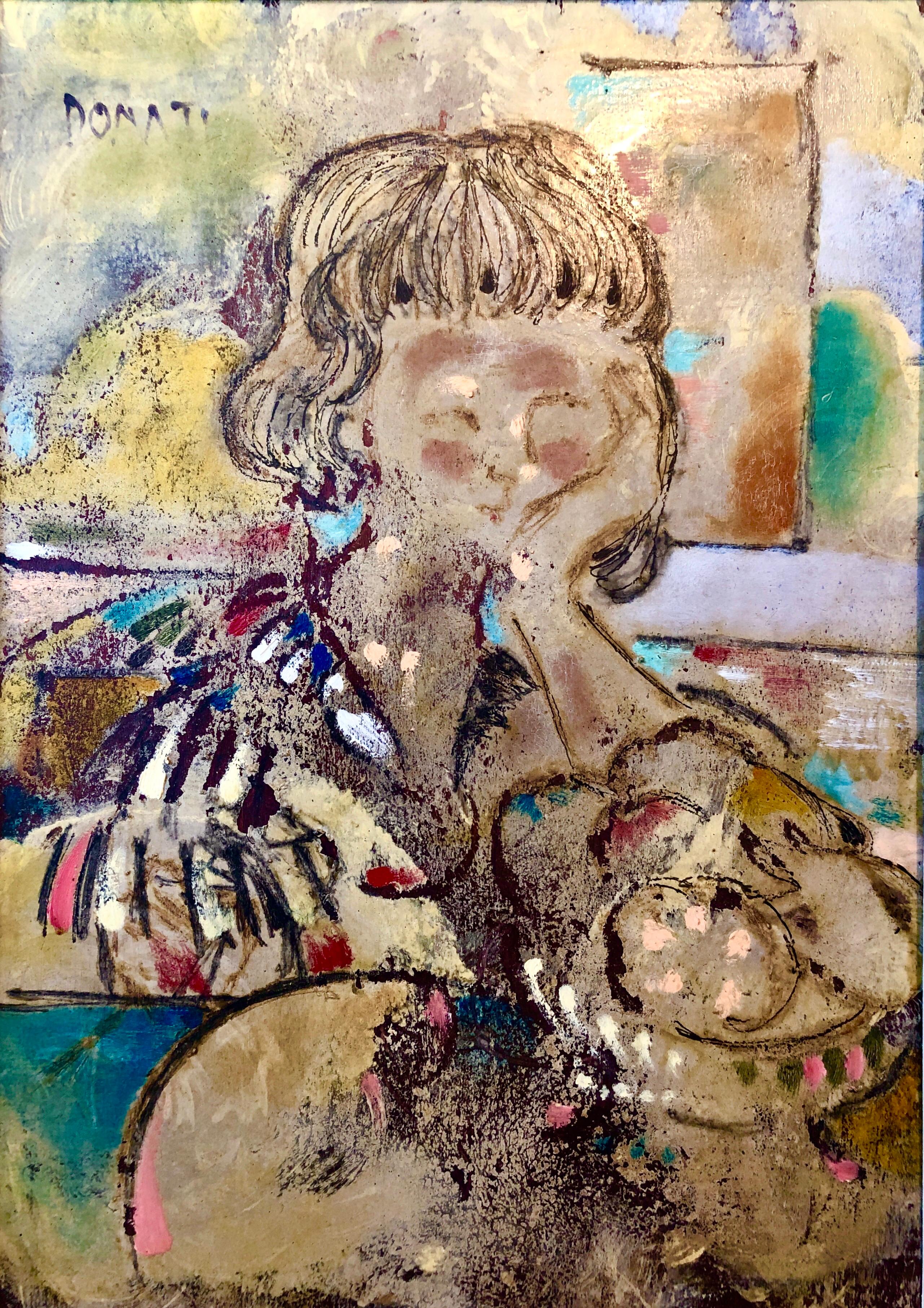 Portrait Painting de Lazzaro Donati - Gran cuadro al óleo italiano modernista surrealista de dama mod "La Ragazza Ungherese"