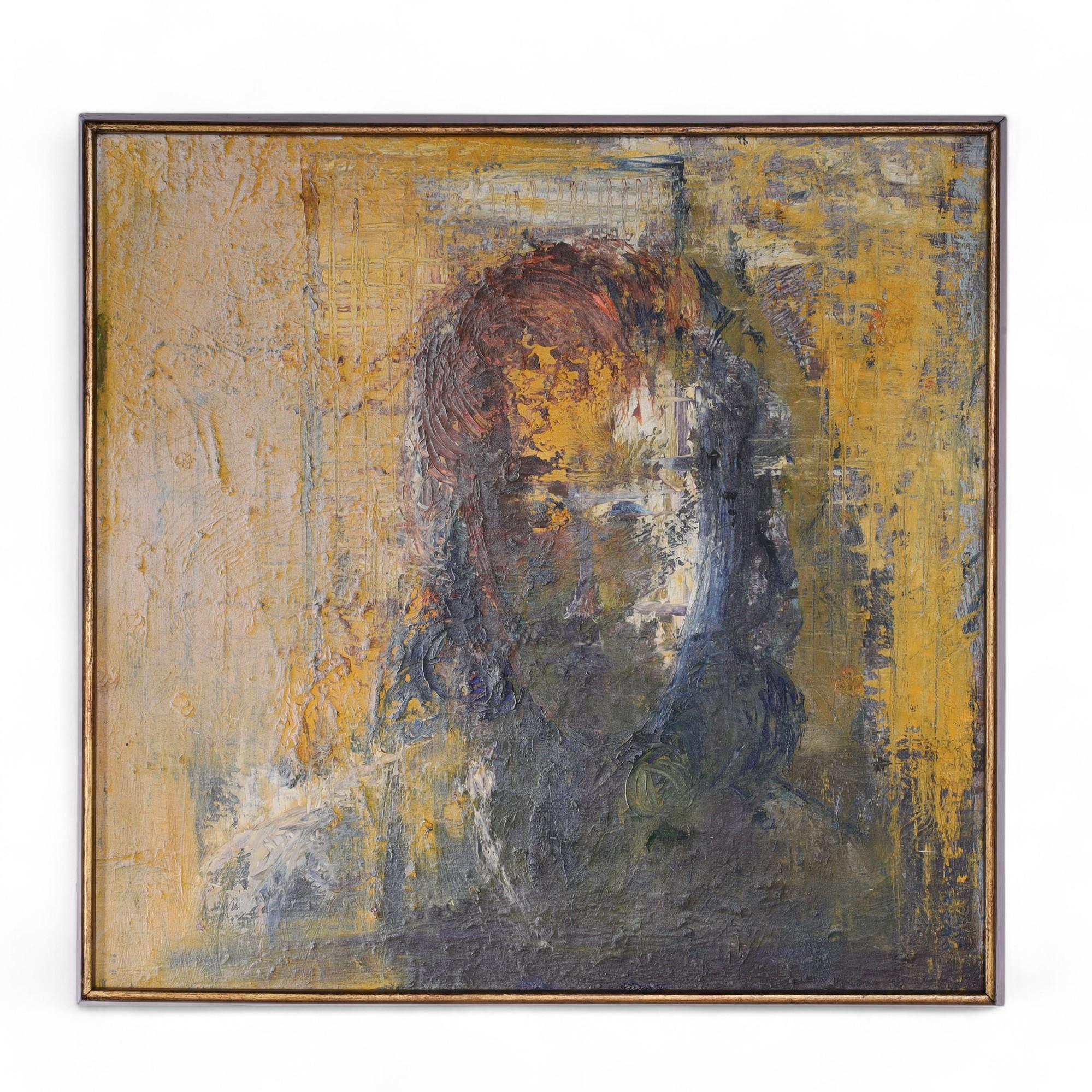 Altivo óleo italiano vintage sobre lienzo de un misterioso retrato abstracto ejecutado con una técnica de empaste expresionista. Firmado Donati en la parte inferior derecha y presentado en un marco de madera con adornos dorados. 
