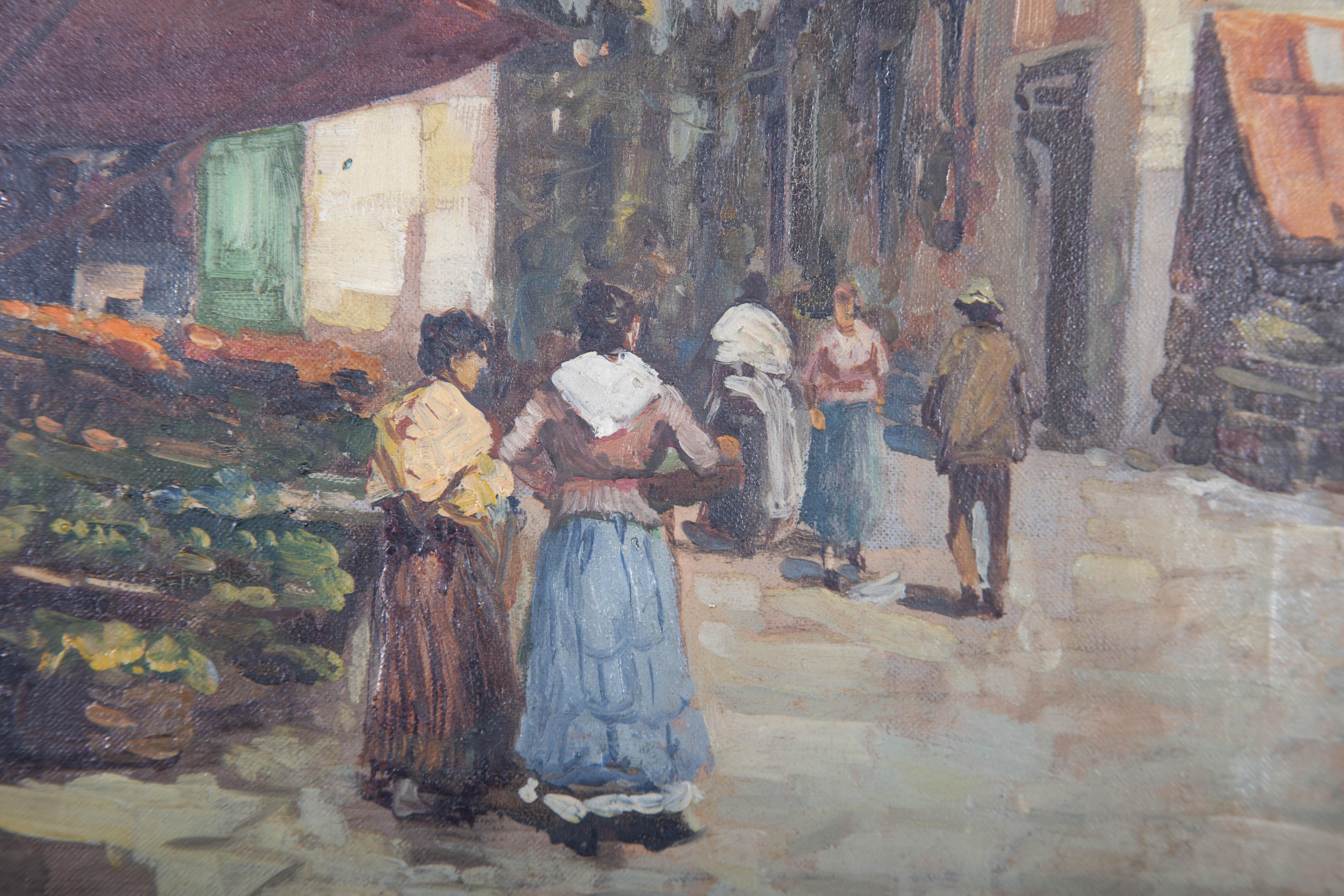 Lazzaro Pasini (1861-1949) - Huile du début du 20e siècle, scène de rue italienne 4