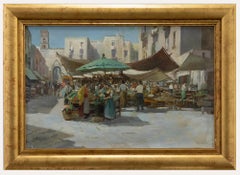 Lazzaro Pasini (1861-1949) - Huile du milieu du 20e siècle, jour de marché
