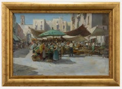 Lazzaro Pasini (1861-1949) - Olio della metà del XX secolo, Giorno di mercato