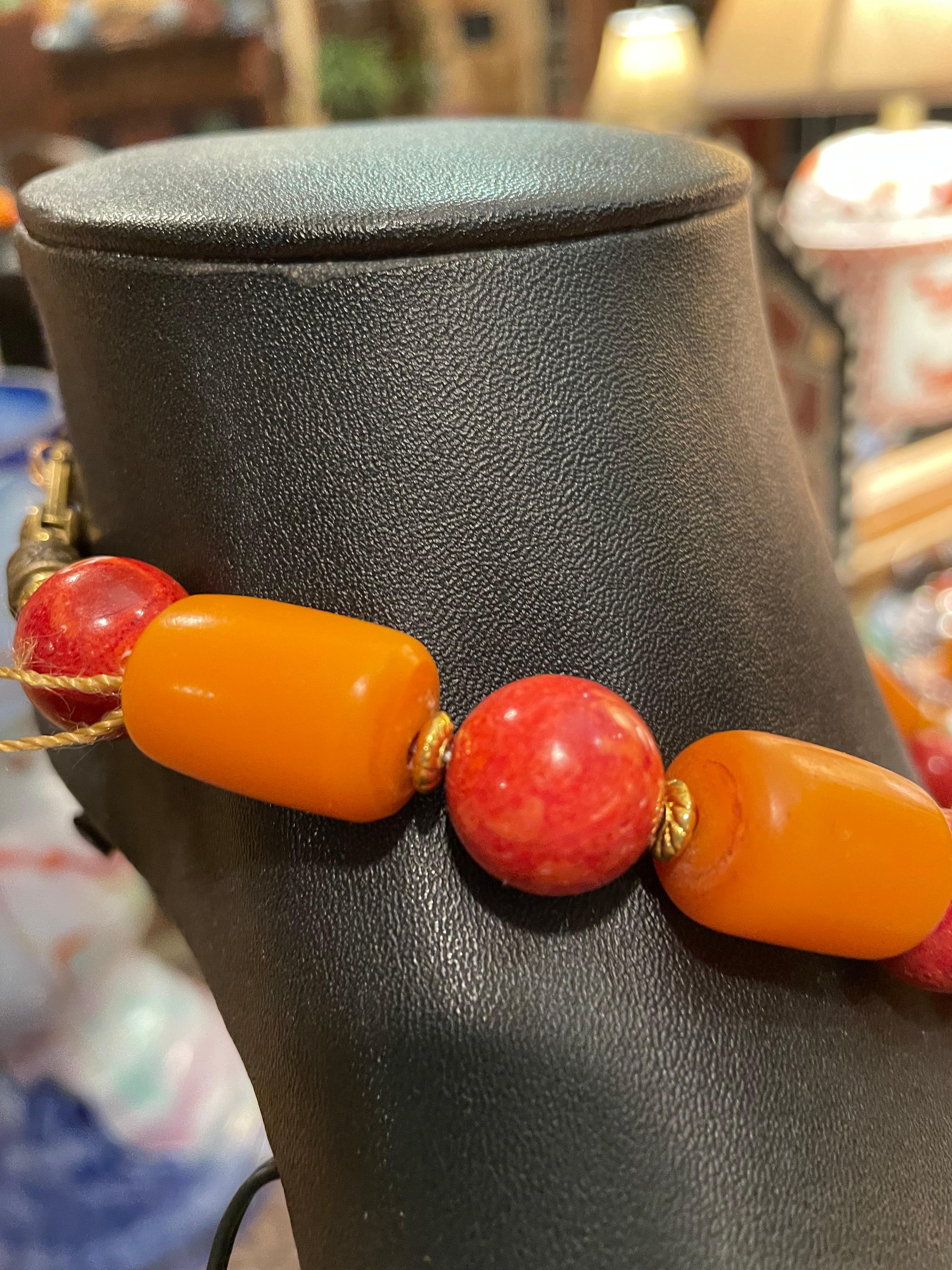 Artisan LB Chinese soapstone carved pendant necklace Chinese coral Bakelite Tibet brass For Sale
